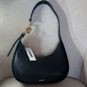 DKNY Black Shoulder Bag with Gold Accents